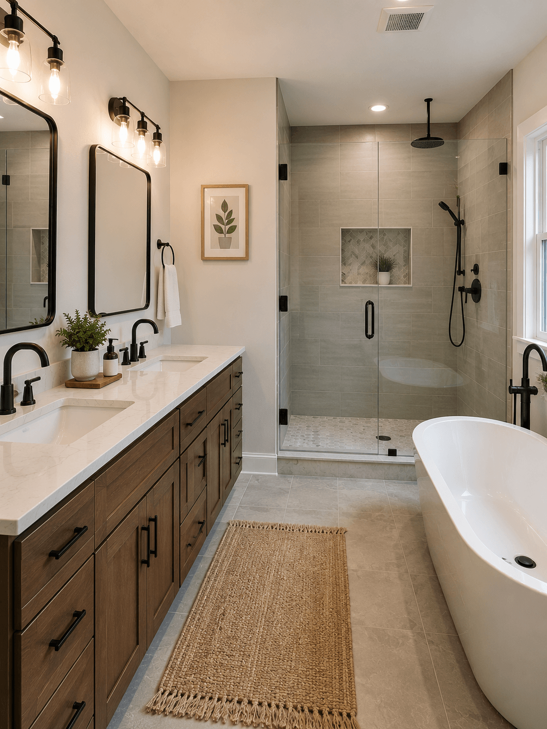 Modern farmhouse bathroom with natural light