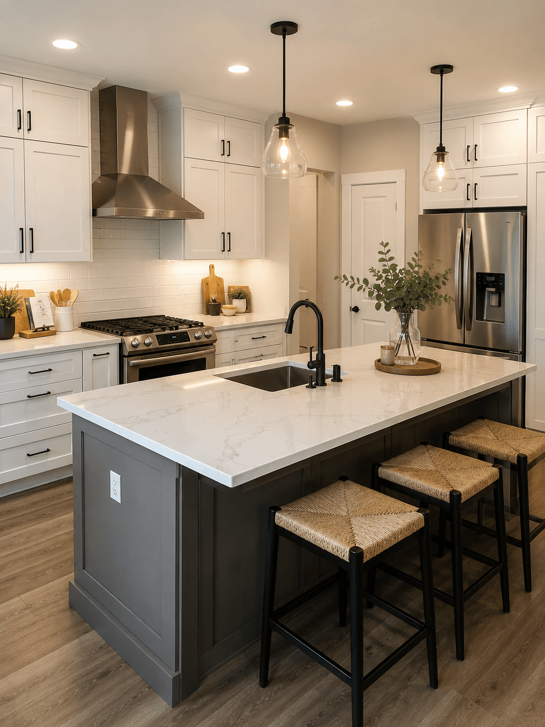 Modern farmhouse kitchen with neutral tones